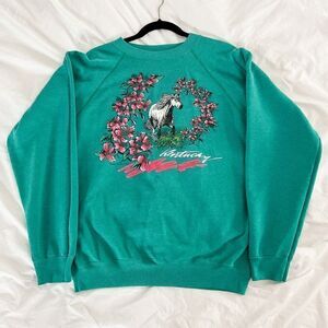Vintage 90’s teal Kentucky horse neon crewneck sweatshirt large